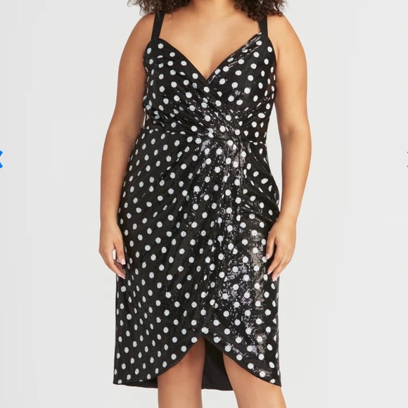 RACHEL Rachel Roy Black & White Sparkling Sequins Polka Dot Dress NWT 22W